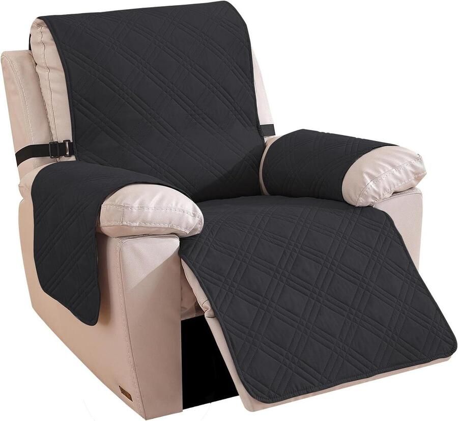 Allecto plus Omkeerbare Hoes voor Fauteuil Universeel Stoelbeschermer Krasbestendige Relax Fauteuilbeschermer in Zwart en Khaki