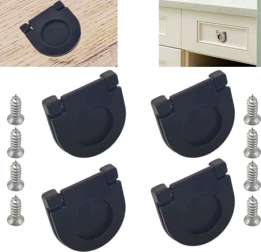 Allecto plus Onzichtbare Handgrepen 35 mm Knoppen voor Keukenkasten Zwart Set van 4 Stuks