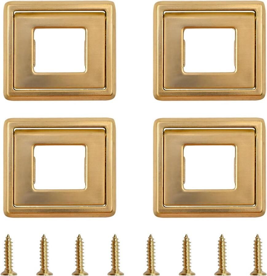 Allecto Premium Vierkante onzichtbare handgreep 4 stks Pocket Deuren Lade Handvat Flush Ring Pull Meubelhandvat met schroeven Zinklegering Knoppen Kasten (Goud 31 mm Gat Pitch)