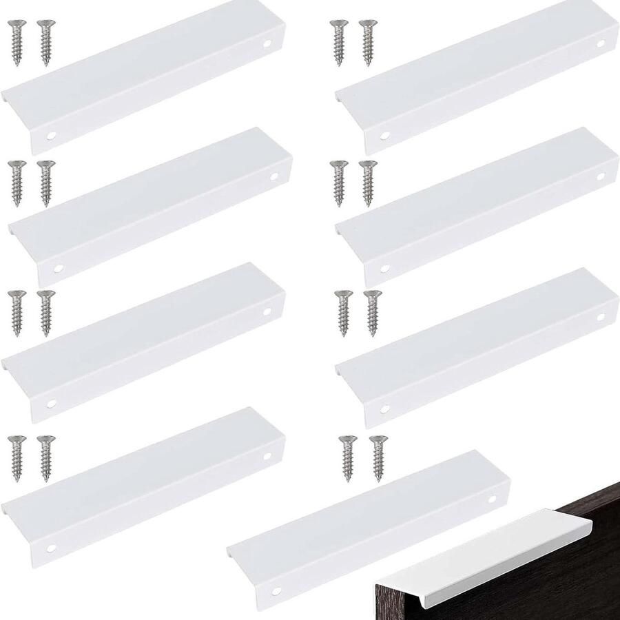 Allecto Plus Onzichtbare keukenmeubelgrepen Set van 8 witte ladegrepen van aluminiumlegering Voor meubels keukenkasten kasten en laden