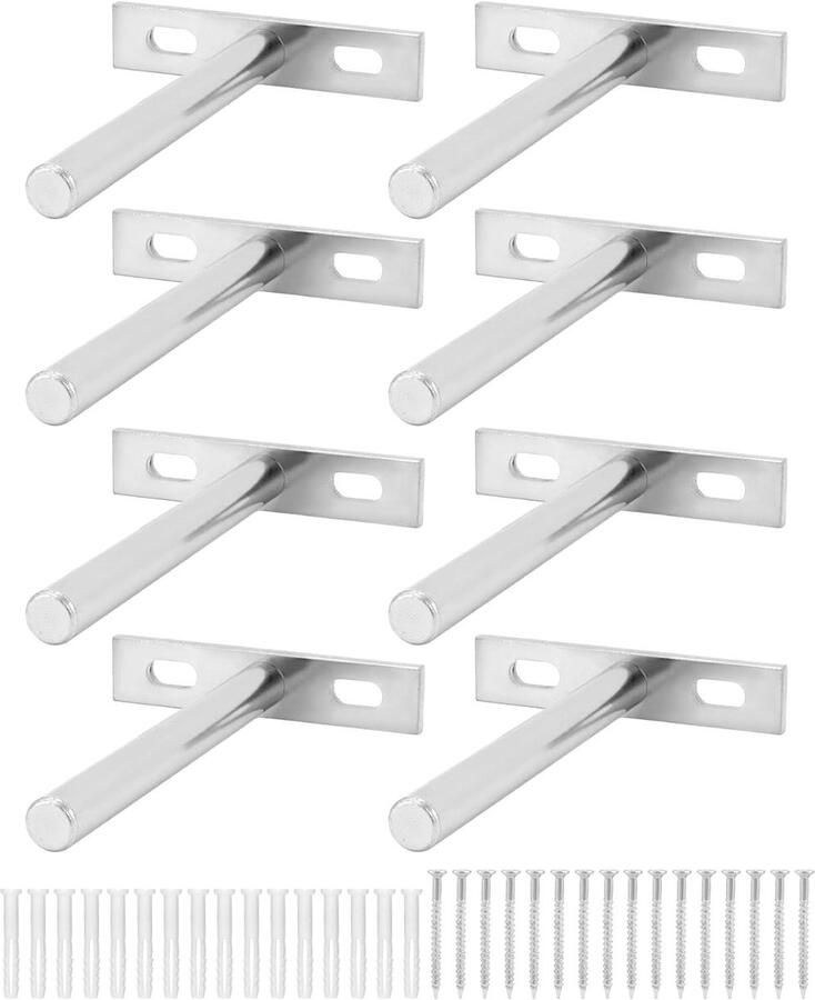 Allecto Plus Onzichtbare plankbeugels 100mm (set van 8) inclusief schroeven en ankers voor zwevende planken Wandmontage decoratie kast meubels Stijlvol en duurzaam ontwerp