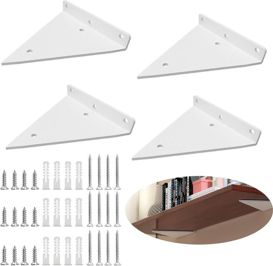 Allecto plus Onzichtbare wandhouder voor planken 4-delige set voor woonkamer en slaapkamer Wit Decoratie voor badkamer