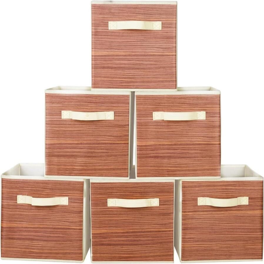 Allecto Plus Opbergboxen voor kasten en speelgoed Set van 6 Opvouwbaar Licht houtnerf Extra opbergruimte Handige organisatie