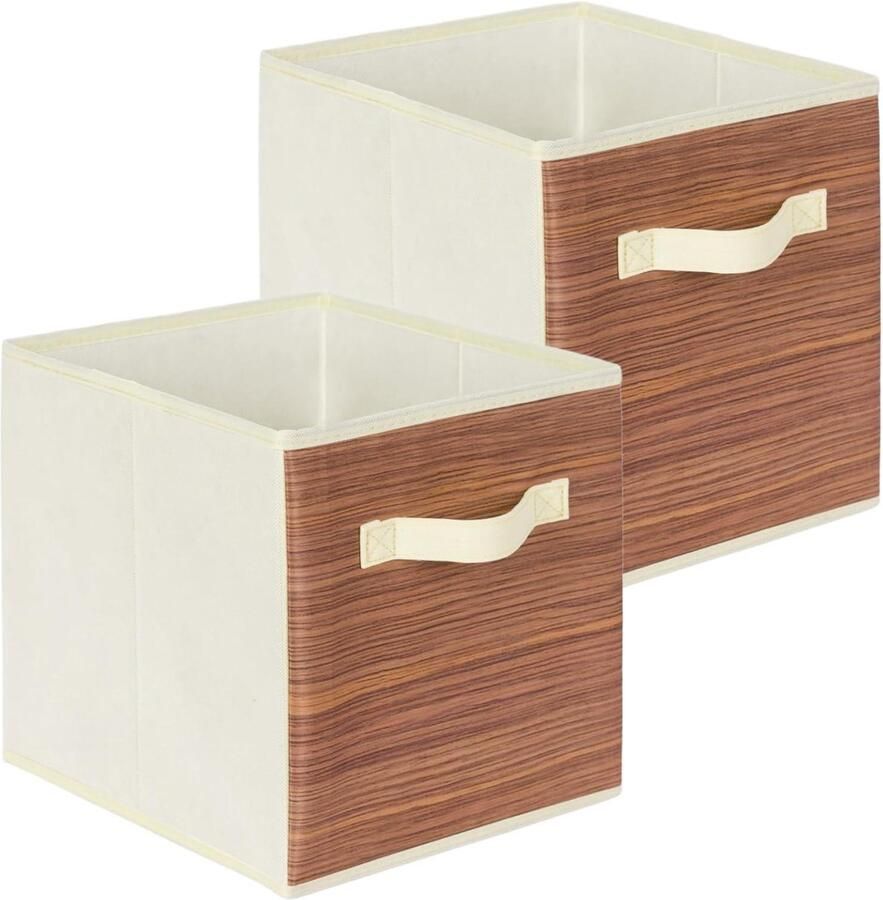 Allecto plus Opbergboxen voor kledingkast en speelgoed 2 stuks in lichthoutpatroon met opbergkubussen