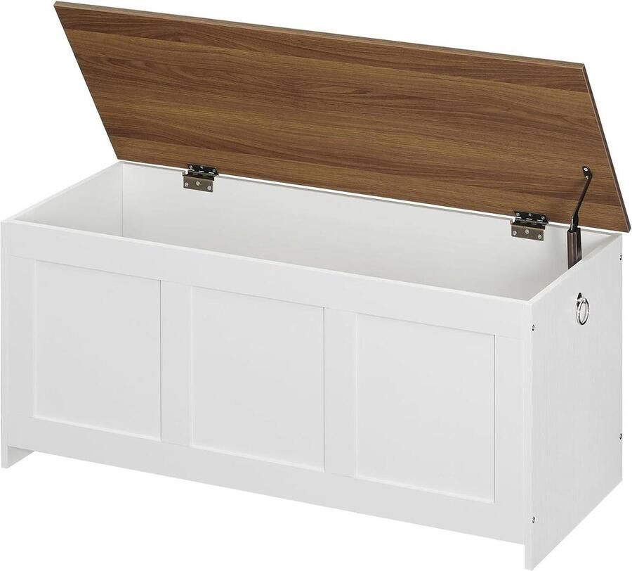 Allecto Plus Opbergdoos speelgoed inclusief veiligheidsscharnier en opbergbank Slaapkamer & woonkamer Wit en walnoot EWH141CW01