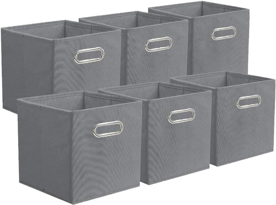 Allecto plus Opbergdoos van stof 6 stuks opvouwbare kubusorganizer voor kast en speelgoed grijs