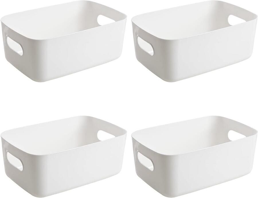 Allecto plus Opbergdoos Wit Kunststof 6 stuks Duurzaam en Stevig Met Handgrepen Voor Keukenrek Badkamer Kinderkamer Houdt Huis Netjes Appartementen Kinderkamers