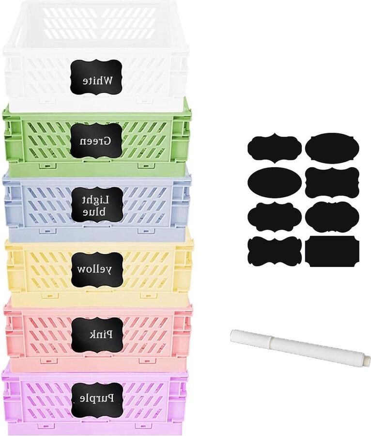 Allecto plus Opbergdozen 6 stuks Plastic Opvouwbaar 15x10x6cm Stapelbaar Kleurrijk Groot formaat Klein formaat Badkamer Keuken Kantoor