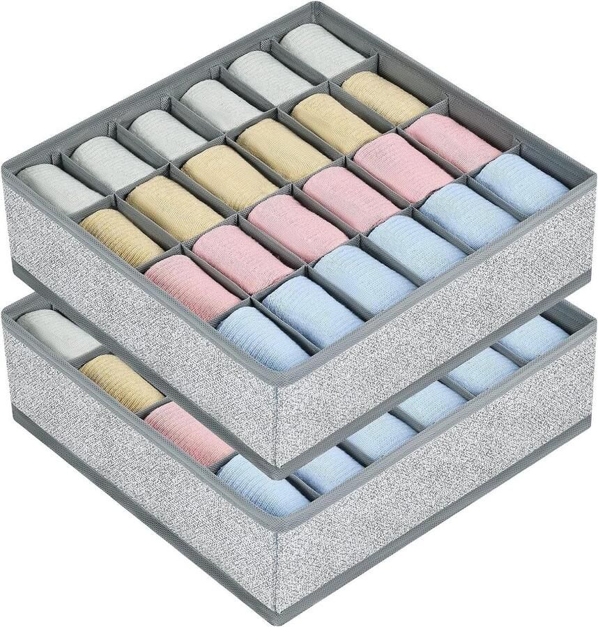 Allecto Plus Opbergdozen Set van 2 Opvouwbare Lade-organizers voor Ondergoed Beha's Sokken Met Compartimenten Ruimtebesparende Opbergoplossing Lichtgrijs
