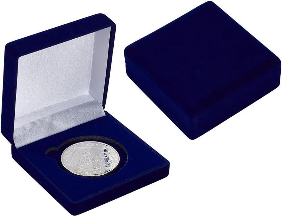 Allecto plus Opbergdozen voor herdenkingsmunten 50 mm Vierkante Eva muntentoonstellingsdozen met nachtblauw fluweel Munthouder met spons Set van 2 stuks