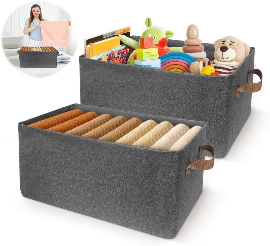 Allecto plus Opbergdozen voor kleding 2 stuks Grijs Metalen frame Kledingopbergmanden Opvouwbaar Kledingkast organiser