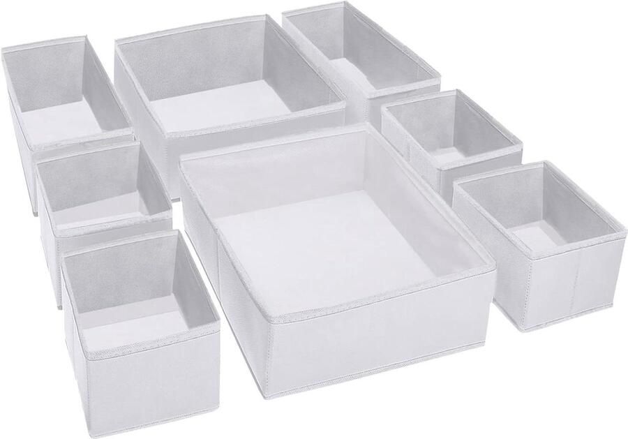 Allecto plus Opbergdozen voor Ondergoed en Kleding Opvouwbare Lade-organizers met Divider Cubes Containers voor bh's Sokken en Sjaals Wit