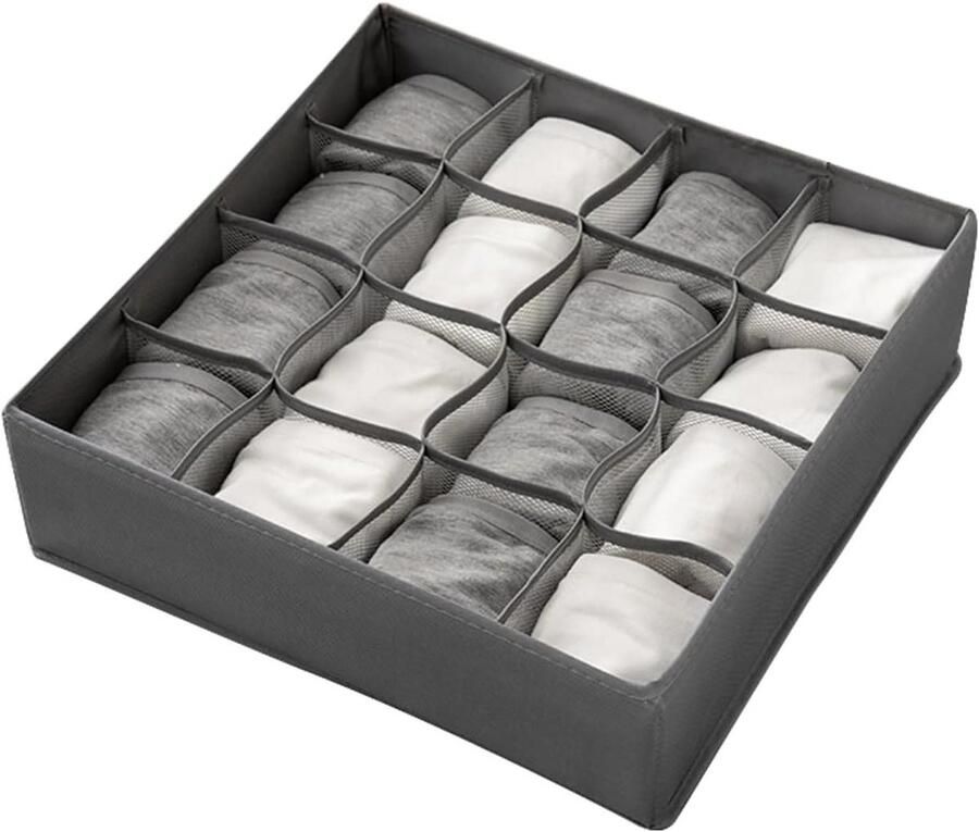 Allecto Plus Opbergkast met 16 vakken voor kleding Ademend en wasbaar Opvouwbaar Lade-organizer voor sokken en stropdassen Kledingopberger met bustehouder