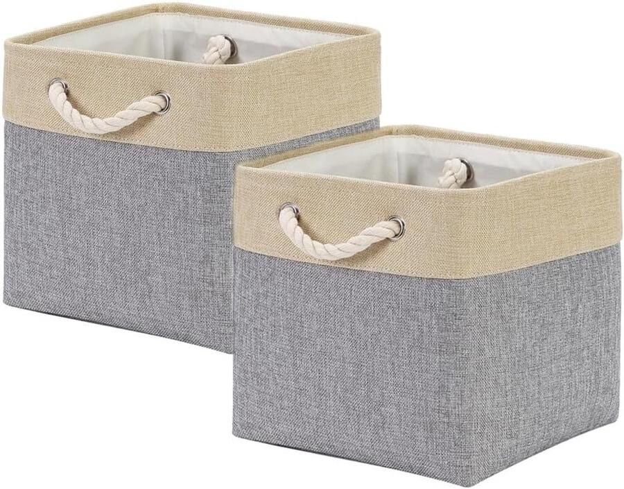 Allecto Plus Opbergmanden Organizer Box Bins Opvouwbare Opbergbakken voor Planken Desktop Organizer voor speelgoed en kleding Set van 2 (vierkant)