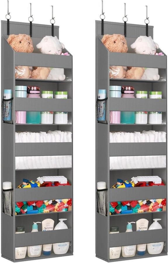 Allecto Plus Opbergoplossing voor deur met 5 planken en zijzakken Organiseer voorraadkast kinderkamer badkamer 18kg draagvermogen