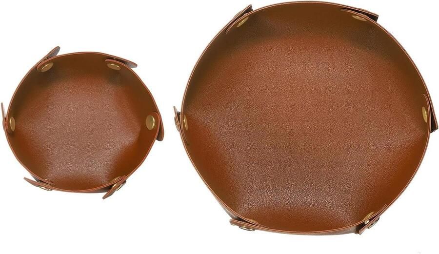 Allecto plus Opbergplank PU-leer 2 stuks voor sleutels horloges sieraden Opvouwbaar en draagbaar nachtkastje met ronde plank Entree- en kubusopslag Lichtbruin unisex design