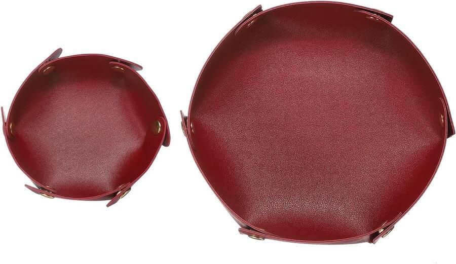 Allecto plus Opbergplank van PU Leer in Wijnrood Set van 2 Unisex Opslag Opvouwbare Ronde Plank voor Entree Nachtkastje met Sleutel- en Sieradenopslag