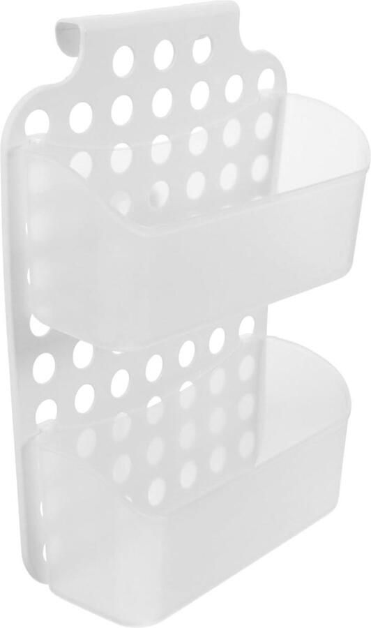 Allecto Plus Opbergplanken voor douches Wit plastic wandrek voor badkamer opslag Douche muur organizer met opbergmand Muur gemonteerde houder met wandmontage Opbergdoos voor badkamer Binnen douche planken