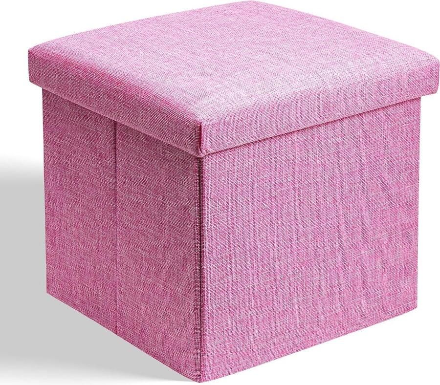 Allecto plus Opbergpoef voor woonkamer slaapkamer of speelkamer Roze 30 x 30 x 30 cm met opbergruimte