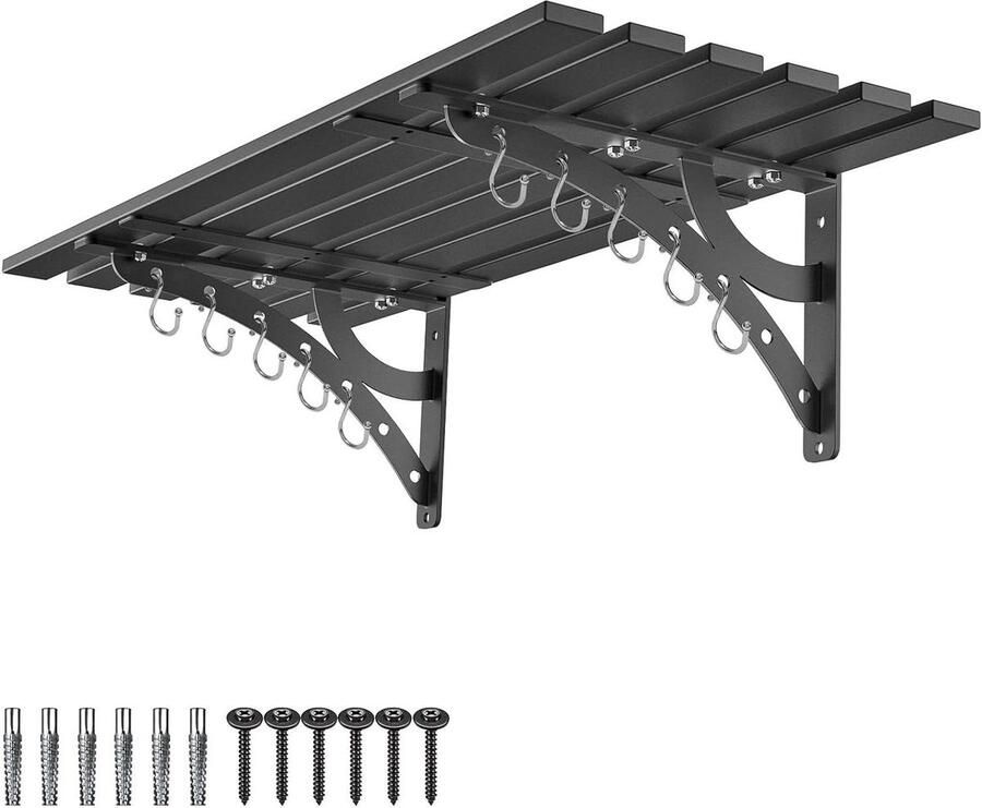 Allecto Plus Opbergrek Zware Belasting Wandmontage Stellage Metaal Drijvende Plank Beugel met Haken voor Keuken Garage 96 x 40cm tot 550lbs Capactiteit
