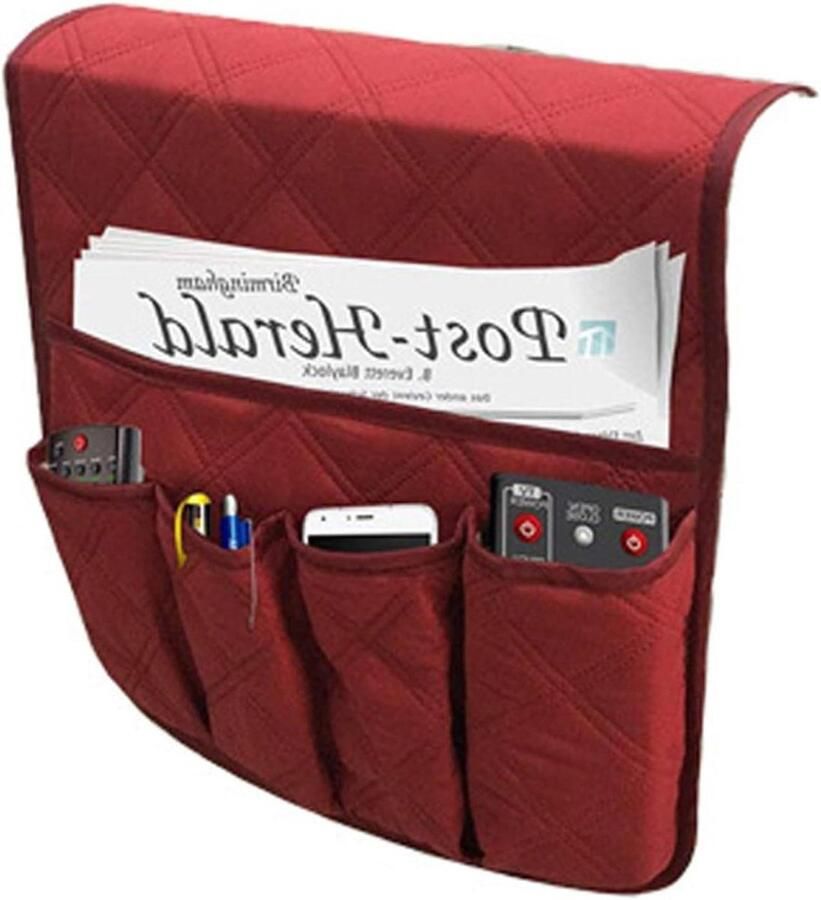 Allecto plus Opbergtas voor bank en fauteuil antislip caddy-tas voor mobiele telefoon boeken en tijdschriften Wijnrood