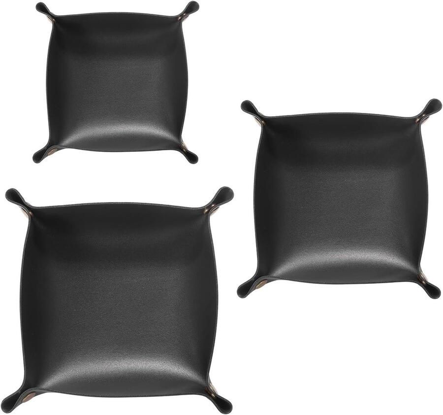 Allecto plus Opbergvakken PU-leder 3 stuks Mini Klein Groot Uniseks Draagbaar Sleutels Horloges Sieraden || Nachttafel Zwarte Kubussen opvouwbaar Ingang Organiseren 20x13 cm
