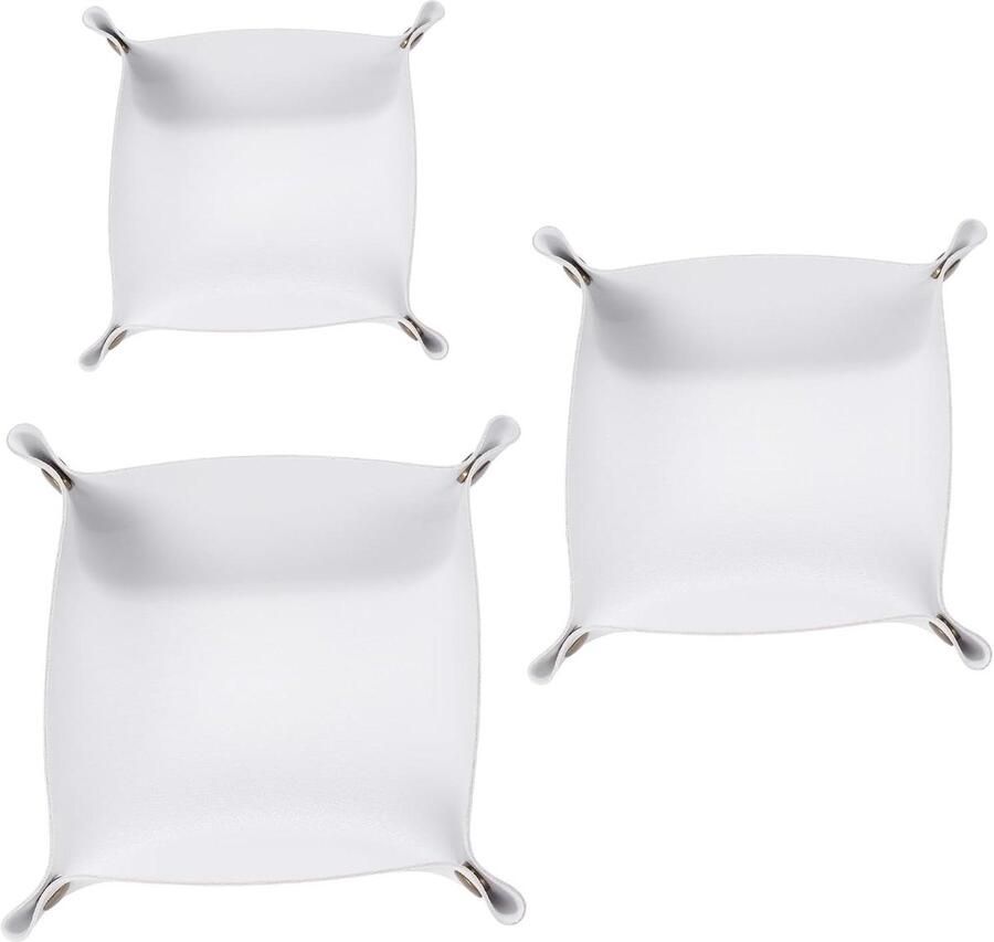 Allecto plus Opbergvakken PU-leer 3 stuks in wit Opvouwbaar en draagbaar Nachtkastje voor sleutels horloges sieraden Kubushouders