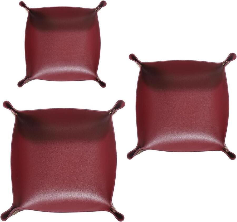 Allecto plus Opbergvakken van PU-leer in Set van 3 stuks Opvouwbaar en Draagbaar Nachtkastje Organisatiekubussen in Wijnrood Ideaal voor Sleutels Horloges en Sieraden