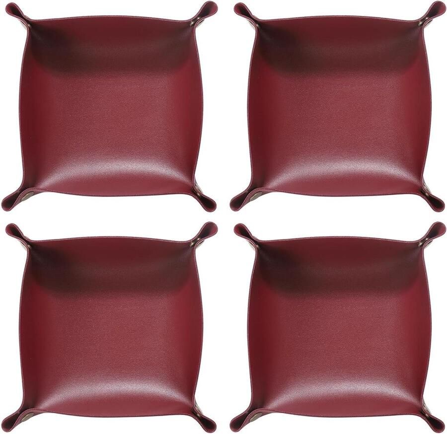 Allecto plus Opbergvakken van PU-leer set van 4 opvouwbaar draagbaar nachtkastje Rood Organisatie voor Klok Sieraden Kubussen