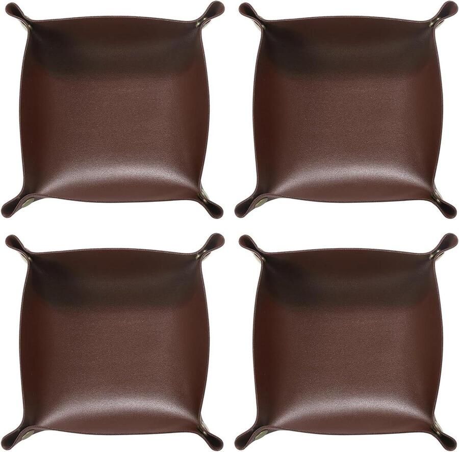 Allecto plus Opbergvakken van PU-leer voor klok en sieraden Opvouwbaar nachtkastje Donkerbruin Set van 4