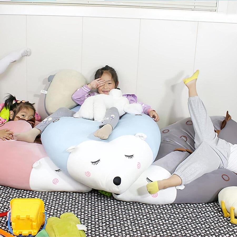 Allecto plus Opbergzak voor gevulde dieren en zitzak stoel Roze egelstoel voor kleine kinderen Speelgoed organizer en comfy vloer lounger