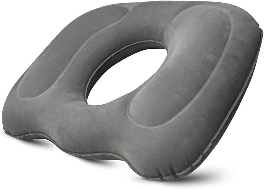 Allecto Plus Opblaasbaar orthopedisch kussen voor aambeien en stuitpijn Grijs