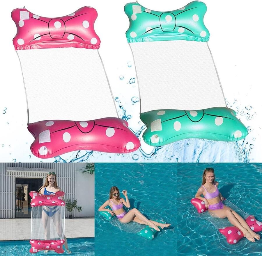 Allecto plus Opblaasbaar zwembad met waterhangmatten 4-in-1 luchtmatras zwembad en waterspeelgoed zwembadaccessoires draagbare zwemmat voor volwassenen en kinderen