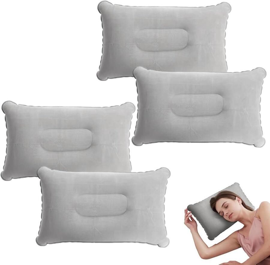 Allecto plus Opblaasbare Campingkussens Grijs Set van 4 Voor Volwassenen en Kinderen 33 x 21 5 cm