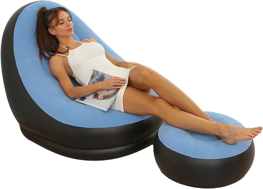 Allecto plus Opblaasbare lounge stoel met voetenbank Draagbaar design voor binnen en camping Comfortabel en stijlvol loungen