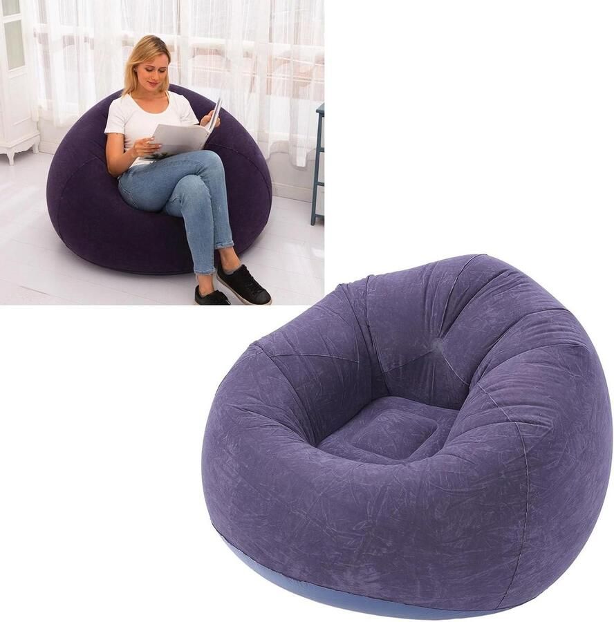 Allecto plus Opblaasbare loungestoel van zacht pvc voor reizen donkerblauw draagbaar en opvouwbaar