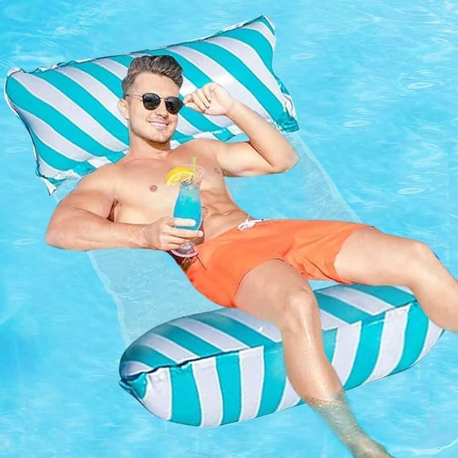 Allecto Plus Opblaasbare waterhangmat met 4 functies voor zwembad loungen Volwassenen en kinderen Inclusief luchtmatras