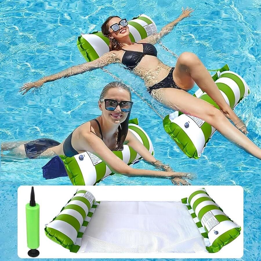 Allecto Plus Opblaasbare waterhangmat met luchtpomp 4-in-1 opblaasbaar luchtmatras Zwembad met rugleuning Zwemmat voor volwassenen en kinderen