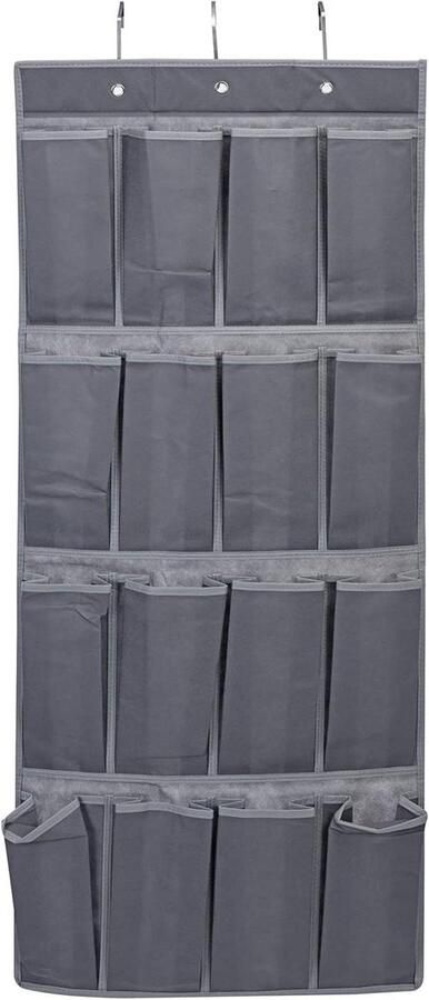 Allecto Plus Ophangrek met vakken voor kledingkast Grijs opvouwbaar opbergsysteem Ideaal voor kleding en camping 45 x 110 cm 16 vakken