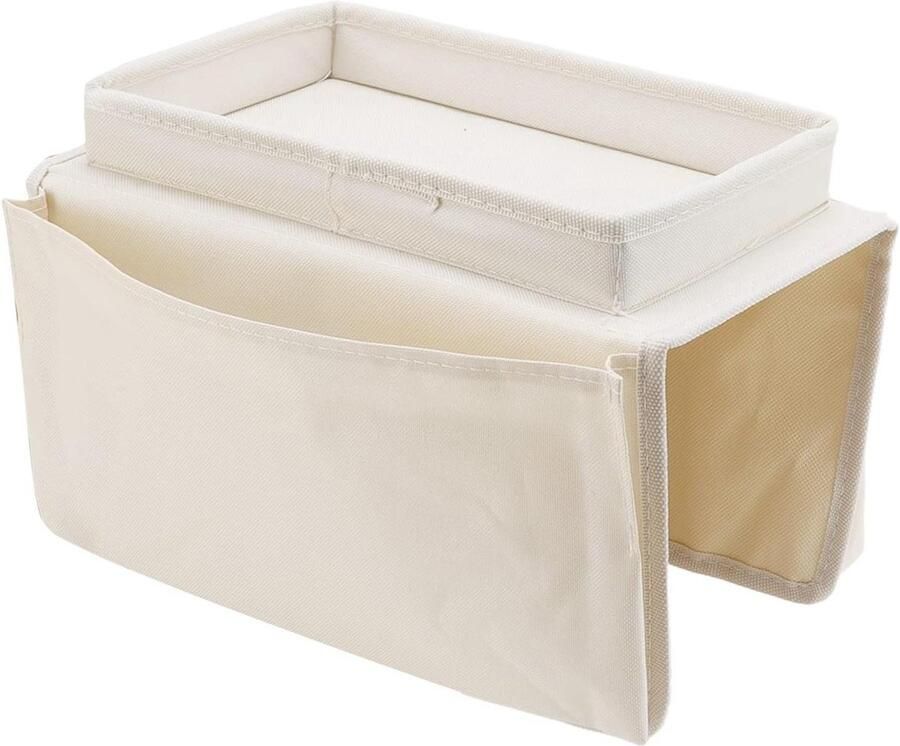 Allecto Plus Opklapbaar Dienblad Bank Armleuning Stabiele Banktafel Antislip Onderzetter Bekerhouder Tafel Voor Eten en Drinken (Beige)