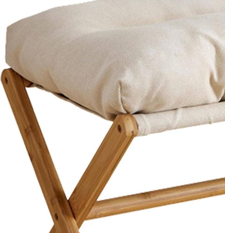 Allecto plus Opklapbare voetensteunkruk met zacht kussen voor make-upkamer en slaapkamer in beige inklapbare X-vormige voetenbank