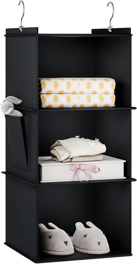 Allecto Plus Opknoping Kast Organizer Met 3 Planken en Zijzakken Garderobe Opslag voor Kleding in Zwart