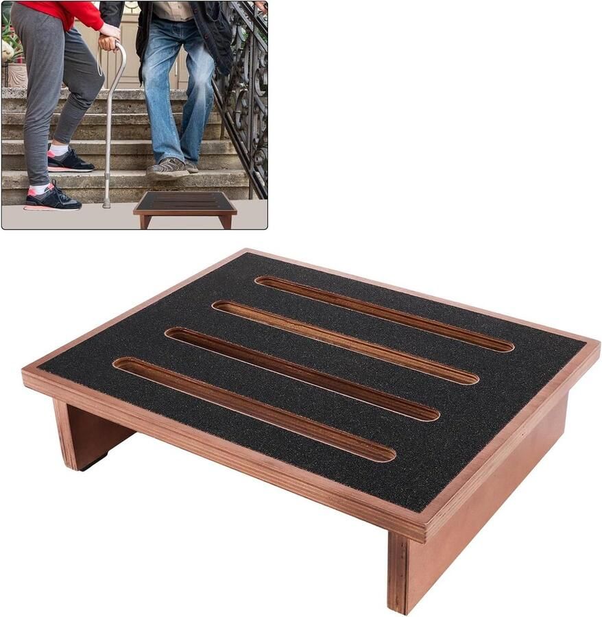 Allecto plus Opstapkruk voor caravan en camper 200 kg belastbaar 40 x 32 x 10 5 cm antisliprubber houten voetenbank