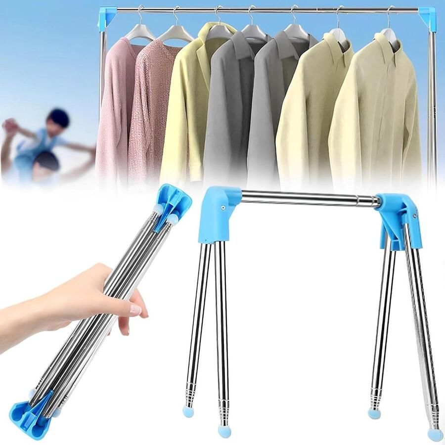 Allecto Plus Opvouwbaar kledingrek van roestvrij staal Draagbaar en intrekbaar Ideaal voor outdoor camping Drooggereedschap opbergen Lichtgewicht en compact design