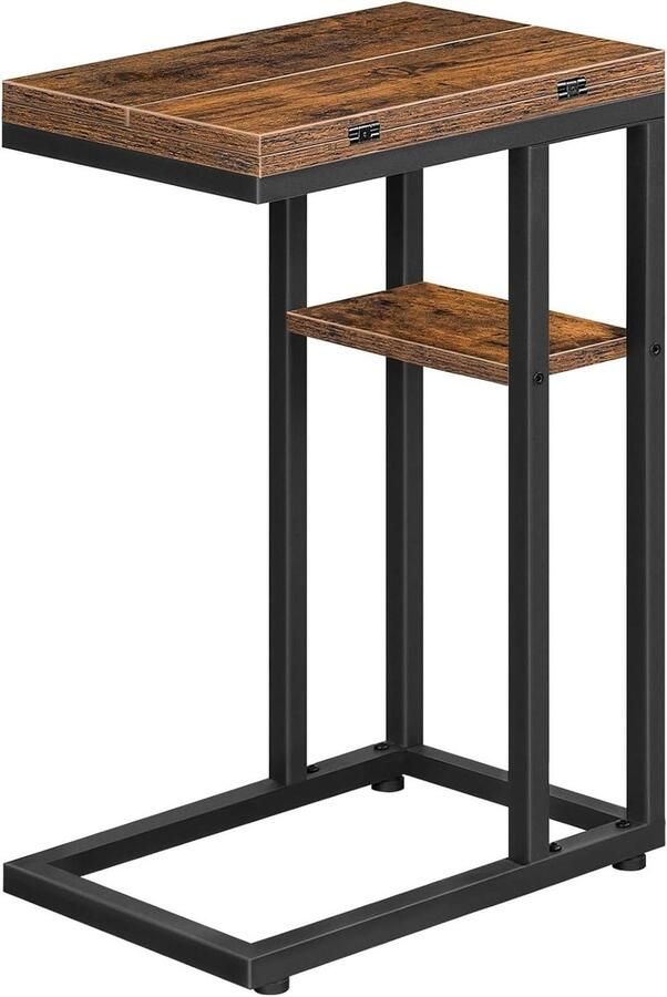Allecto Plus Opvouwbare Bijzettafel voor Bank Laptophouder Kleine Ruimtes Rustiek Bruin en Zwart