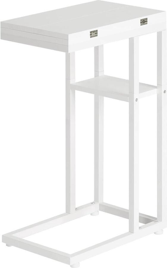 Allecto Plus Opvouwbare C-vormige bijzettafel met opbergplank geschikt voor woonkamer en slaapkamer wit eenvoudige montage