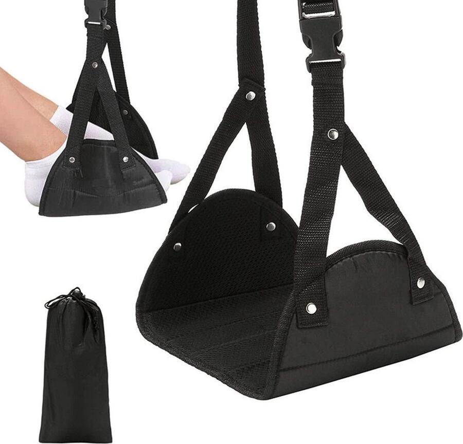 Allecto Plus Opvouwbare hangende voetenbank voor vliegtuig en kantoor Reisaccessoires met extra comfort Draagbare voetenbank-hangmat voor ontspanning en rust 1 stuk - Foto 2