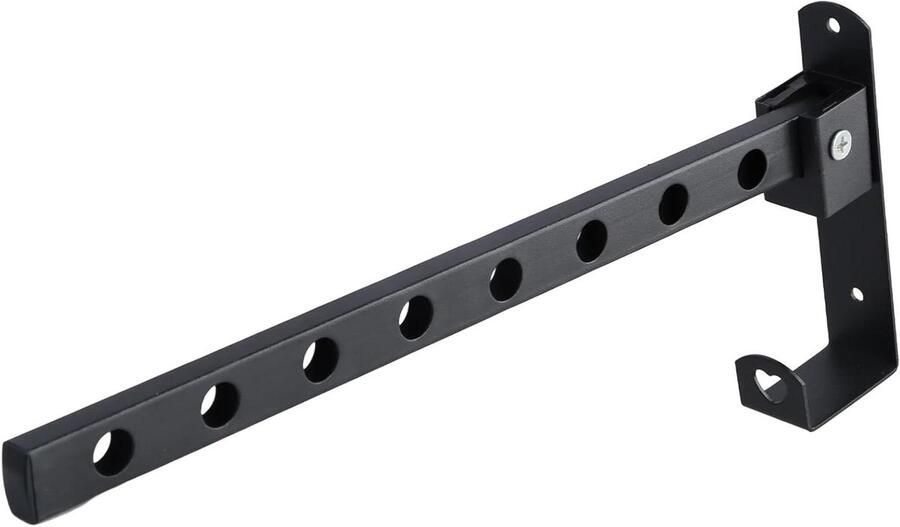 Allecto Plus Opvouwbare Kapstok Wandgemonteerde Kledingrek met 90° Vouwbare Muurkapstok met 8 Ophanggaten voor Balkon Zwart Ideaal voor Badkamer en Wasruimte