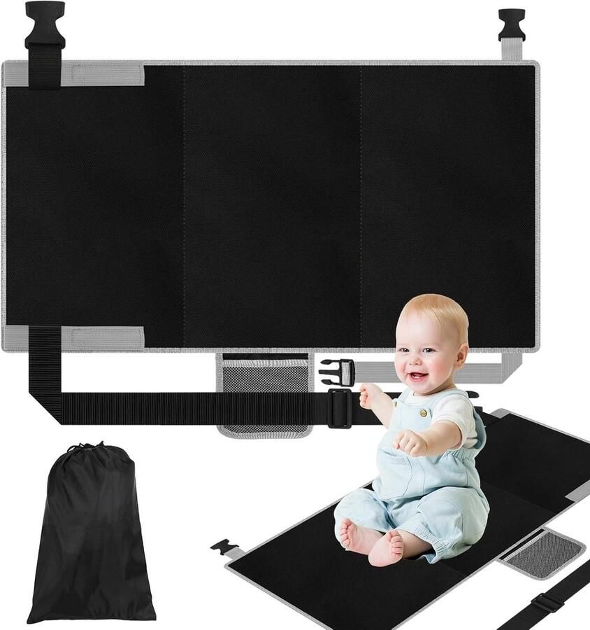 Allecto Plus Opvouwbare Vliegtuig Voetensteun voor Kinderen Verstelbare Stoelafdekking en Hangmat Ideaal voor Korte Vliegreizen Zwart