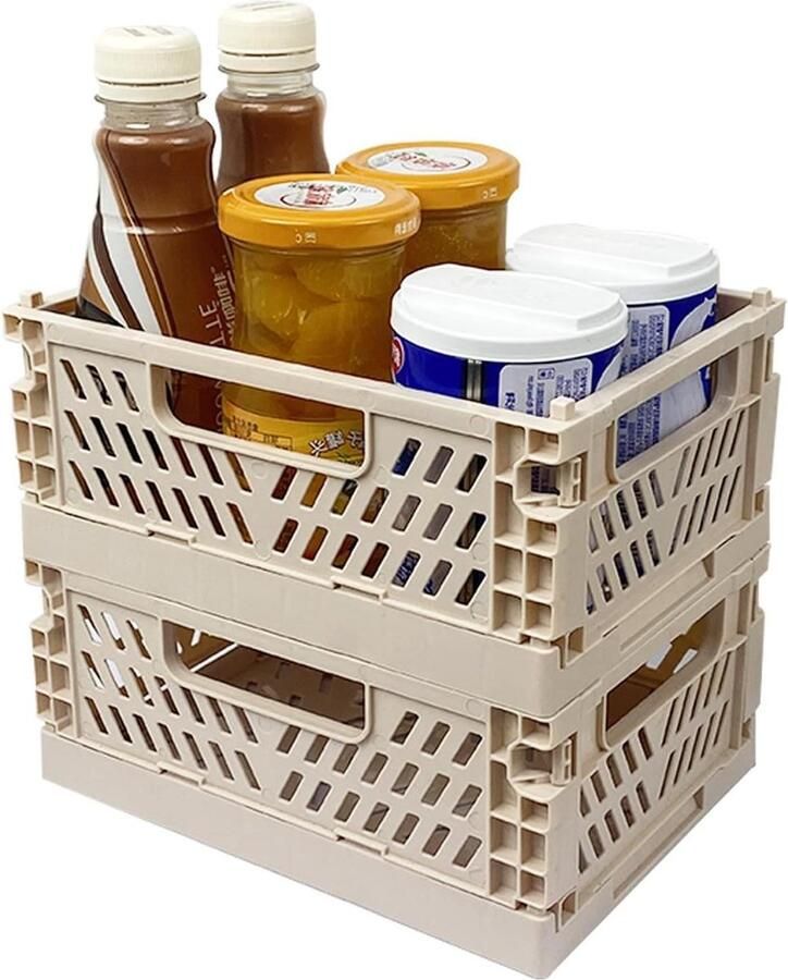 Allecto plus Opvouwbare kunststof kisten 2 stuks Mini opbergboxen Stapelbaar Ruimtebesparend Voor kleine voorwerpen en cosmetica Nude kleur